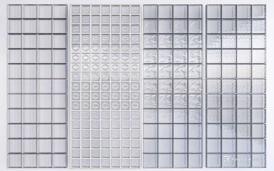 Decorative Glass Room Partition With Different Grid And Circular Patterns For Interior Design 3d model 