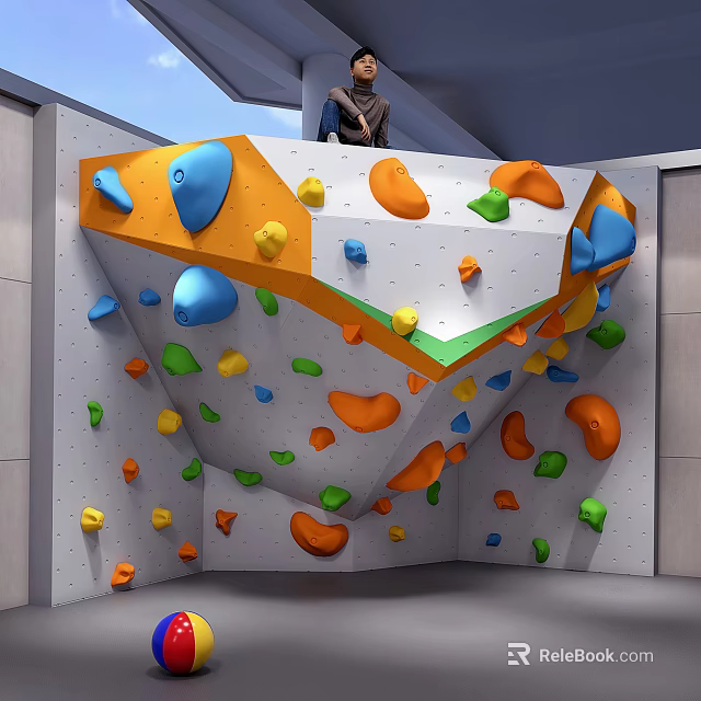 Indoor Rock Climbing Wall For Fitness Training With Colorful Holds And Indoor Setting 3d model 