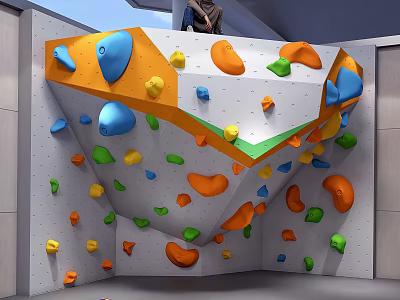 Indoor Rock Climbing Wall For Fitness Training With Colorful Holds And Indoor Setting 3d model