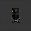 Orange Forklift With Black Cab And Red Forks On Circular Gray Ground