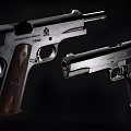 Classic Handguns Featuring Polished Metal Bodies And Wooden Grips Vintage Design