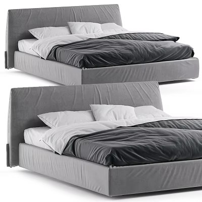 Modern Double Bed Interior Design With Gray Frame Black And White Bedding And White Pillows 3d model