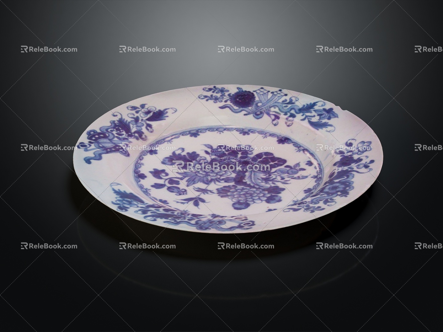 Modern Plate Blue and White Porcelain Blue and White Porcelain Plate 3d model