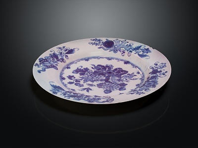 Modern Plate Blue and White Porcelain Blue and White Porcelain Plate 3d model