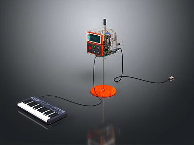 Transparent Case Electronic Device With Display Screen Orange Base And Keyboard 3d model