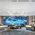 Modern Luxury Spacious Bright Sales Office Interior With Sofa Chandelier Decorative Paintings And Carpet