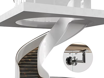 Modern Spiral Staircase Design With Sleek Metal Handrail And Wooden Steps 3d model