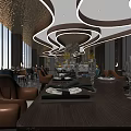 Modern Luxury Restaurant Interior With Open Layout Dragon Decoration And Marble Counter 3d model