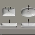 White Ceramic Washbasins Square Oval Shapes With Black Faucets Wall Mounted Countertop