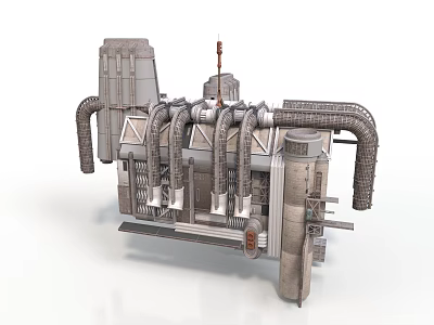 Detailed Industrial Mechanical Structure With Pipes Towers Ventilation Ducts And Metal Components 3d model