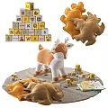 Educational Colorful Alphabet Building Blocks With Plush Deer And Books