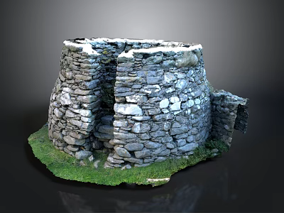 Ancient Circular Stone Structure Ruin With Grass Base And Open Entrance 3d model