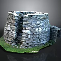 Ancient Circular Stone Structure Ruin With Grass Base And Open Entrance 3d model