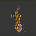 Pink Flower Plant With Green Leaves Bee And Hexagonal Honeycomb Design Structure