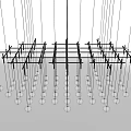 Modern Chandelier With Black Metal Structure And Circular Light Pendants In Interior Space