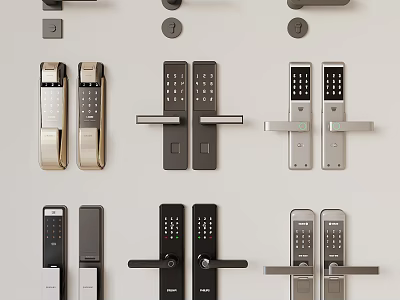 Various Modern Door Handles With Smart Lock Features And Different Finishes 3d model