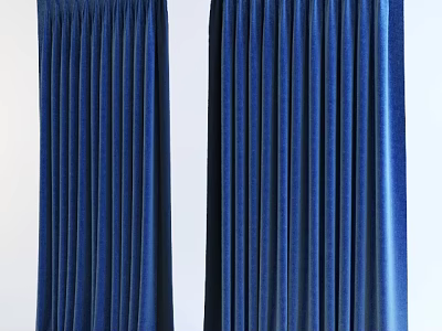 Deep Blue Velvet Curtains with Elegant Drape and Pleated Design Against White Background 3d model