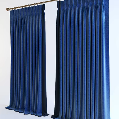 Deep Blue Velvet Curtains with Elegant Drape and Pleated Design Against White Background 3d model