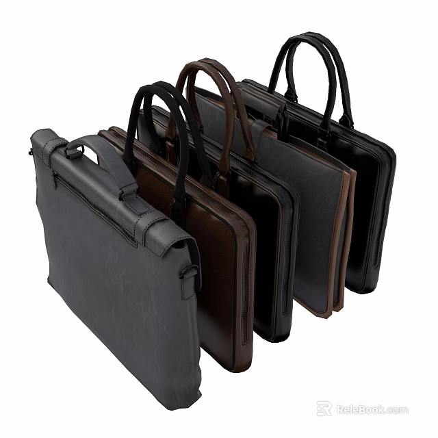Stylish Leather Briefcases In Black Brown Gray With Sleek Handles And Professional Design 3d model 