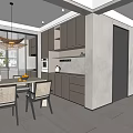 Modern Dining and Living Area Interior With Light Cabinets Dining Table Chairs And Pendant Light