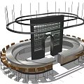 Round Modern Bar Interior With Circular Lighting Wine Rack Archway And Bar Stools 3d model