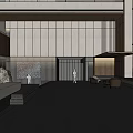 Modern Front Desk Reception Lobby With Large Windows Glass Partitions And Wooden Elements