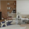 Elegant Modern Living Room Interior With Beige Sofa Marble Coffee Table And Wooden Bookshelves