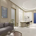 Elegant Jewelry Store Interior With Gray Sofa Display Cabinets And Green Plants