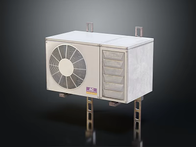 White Outdoor Air Conditioner Fan Unit with Metal Frame Mounting Brackets and Ventilation Grille 3d model