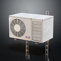 White Outdoor Air Conditioner Fan Unit with Metal Frame Mounting Brackets and Ventilation Grille