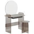 Modern Acrylic Dressing Table With Round Mirror And Matching Stool 3d model