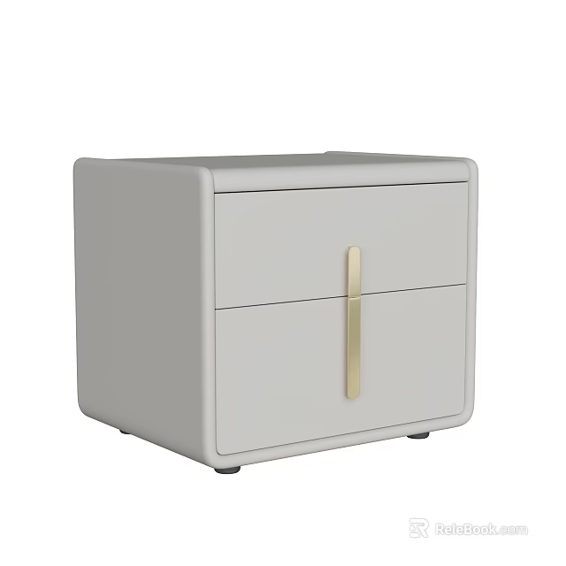 Modern Minimalist Bedside Table With Two Drawers And Gold Handles 3d model 