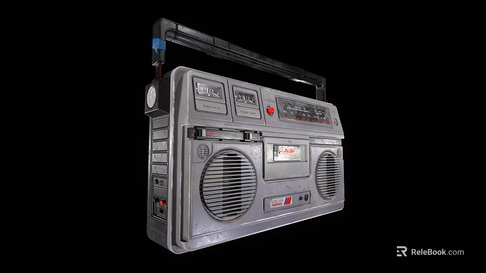 Vintage Gray Stereo System With Speakers Handle Control Buttons And Classic Design 3d model 