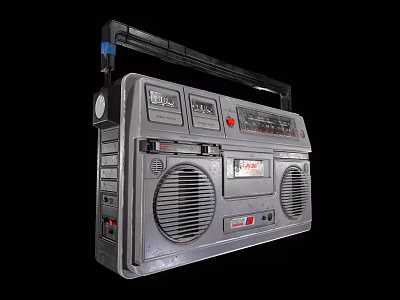 Vintage Gray Stereo System With Speakers Handle Control Buttons And Classic Design 3d model