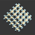 3D Geometric Sculpture Composed Of Blue White Triangular Prisms With Reflective Surface