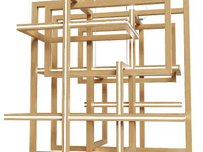 Wooden Geometric Chandelier With Modern Framework And Square Rectangular Frames For Contemporary Home Interior Decoration 3d model