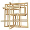 Wooden Geometric Chandelier With Modern Framework And Square Rectangular Frames For Contemporary Home Interior Decoration