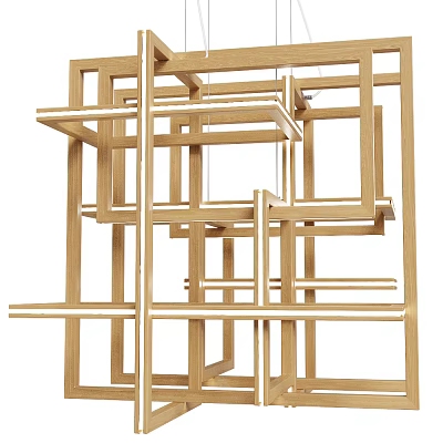 Wooden Geometric Chandelier With Modern Framework And Square Rectangular Frames For Contemporary Home Interior Decoration 3d model