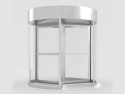 Modern Stainless Steel Revolving Door With Glass Panels And Circular Frame 3d model