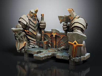 Armor Inspired Architectural Structure With Stone Metal Details And Decorative Projections 3d model