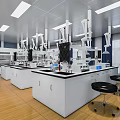 Modern Laboratory Interior With Benches Fume Hoods And Scientific Instruments Lighting