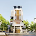 Modern Detached Villa Exterior With White Wooden Design Multiple Windows And Green Trees Surrounding
