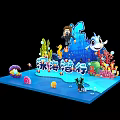 Deep Sea Diving Themed Decorative Scene With Cartoon Characters Fish And Marine Elements 3d model