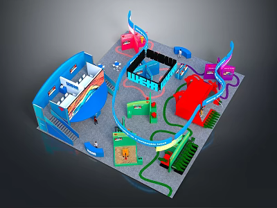 3D Playground Design With Colorful Structures Slides Pathways And Interactive Areas 3d model