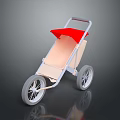 Modern Stroller With Red Canopy Light Seat White Frame And Wheels On Reflective Surface 3d model