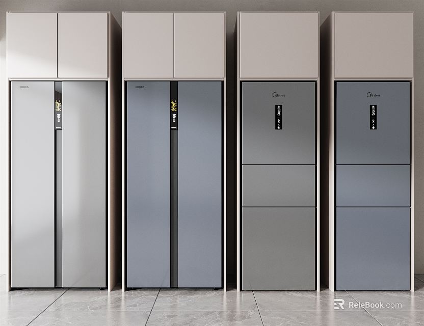 Modern Refrigerators and Freezers With Various Styles And Neutral Colors 3d model 
