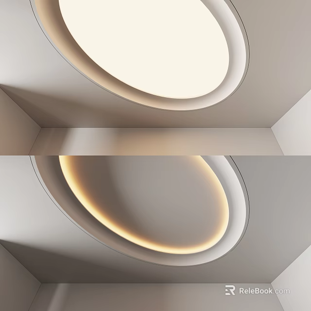 Modern Circular Ceiling Design With Recessed Lighting And Smooth White Surface 3d model 