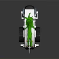 Robotic Vehicle With Green Arm White Saw Blade Tracked Chassis Black White Body Orange Accents