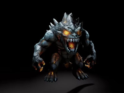 Game Movie Character Fierce Monster With Spiked Head Rocky Texture And Glowing Yellow Eyes 3d model