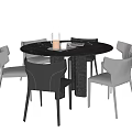 Modern Round Dining Table Set With Gray White Chairs And Tabletop Items 3d model